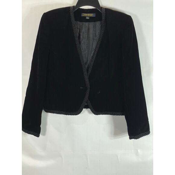 BROOKS BROTHERS Women's Black Vintage Textured Velvet Single-Button Blazer SZ 12 - Picture 1 of 11